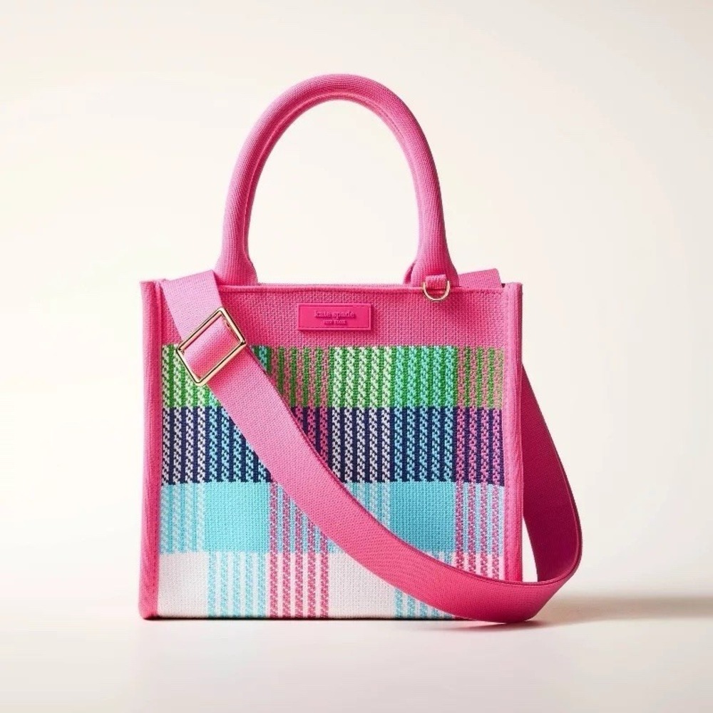 Kate Spade New York x Target Pink Blue Green Plaid Knit Crossbody Bag - IN HAND!